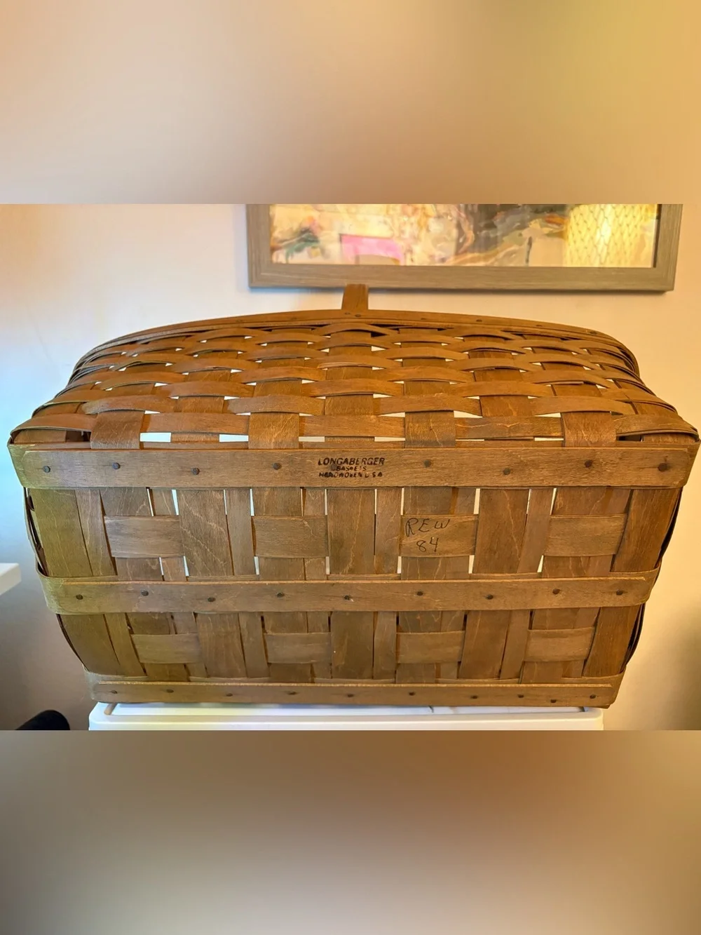Vintage 1984 Longaberger Extra Large Rectangular Basket w/ Single Wood Handle